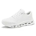 Pure white breathable mesh men's athletic running sneakers with chunky hollow sole design - 40 / White