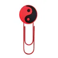 Detailed macro view of a large red metal paperclip with a red and black yin-yang symbol - Red and Black Yin Yang (1) / 1