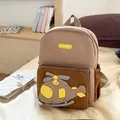 Cute tan and brown kindergarten backpack for kids with 3D cartoon helicopter design - High Quality Single Bag / Khaki
