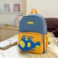 Adorable blue and yellow kids' preschool backpack featuring a 3D cartoon helicopter design - High Quality Single Bag / Light Blue