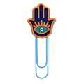 Decorative light blue paperclip bookmark featuring a Hamsa Hand and Evil Eye design - 15