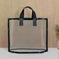 Detailed view of clear mesh shopping bag featuring honeycomb pattern and black handles. - Black Mesh / Small 14 Silk 30*25 Bottom 6CM (Pack of 10)
