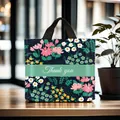 Florale Geschenktüte aus Kunststoff mit 'Thank you' Aufdruck für Boutique und Einzelhandel - Schwarzer Hintergrund Kleine Blumen / Klein 14 Seide 30*25 Boden 6CM (10er Pack)