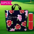 Dunkelblaue Plastikgeschenktüten mit Blumenmuster für Kleidung und Geschenke 50er Set - Rote Pfingstrose / Klein 14 Seide 30*25 Boden 6CM (10er Pack)