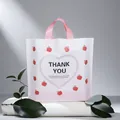Elegante rosa herzförmige Geschenktüte aus Plastik mit Apfelmuster und Dankeschön-Aufdruck - Kleiner Apfel Muster / Klein 14 Seide 30*25 Boden 6CM (10er Pack)