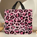 Elegante Plastik-Geschenktüte mit rosa Leopardenmuster und schwarzen Stoffgriffen - Klein 14 Seide 30*25 Boden 6CM (10er Pack) / Rotes Leopardenmuster