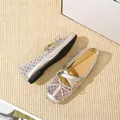 Elegant champagne gold square toe ballet flats with polka dot mesh and cross straps - 36 / Silver