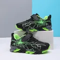 Lightweight breathable black and neon green flyknit running shoes for boys with non-slip sole - 28 / Black Green