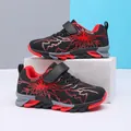 Atmungsaktive Jungen-Laufschuhe mit rotem Blitzmuster, Netzgewebe und Klettverschluss - 28 / Schwarz Rot