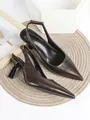 Close-up of brown crinkle leather slingback heels with elegant pointed toe - 34 / Brown