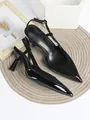 Detailed top-down view of black pointed-toe slingback heels with mixed material texture - 35 / Black and Black Suede