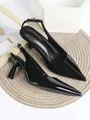 Elegant black pointed-toe slingback heels with patent and suede finish - 34 / Black Velvet