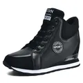 Stylish black women's hidden wedge sneakers featuring a lace-up design and non-slip sole - 38 / Black