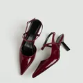 Eleganti décolleté bordeaux in vernice a punta con tacco a spillo da 7 cm e cinturino - 33 / Stile con Trama a Coccodrillo / Rosso Vino Lucido
