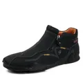 Fashionable men's high-top leather sport shoes featuring side zipper closure in black - 38 / High Top Zipper Casual Shoes (T2535) / Black