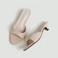 Elegant beige suede kitten heel slide sandals for women with open toe French style - 33 / Suede Nude