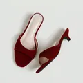 Elegantes mules de ante rojo oscuro con tacón de aguja para mujer de estilo chic - Gamuza Rojo Vino