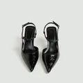 Eleganti décolleté slingback nere a punta con trama lucida e tacco a spillo da 7 cm. - 33 / Stile con Motivo Testurizzato / Nero