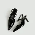 Dettaglio scarpe slingback nere lucide con tacco 7 cm e punta stretta - 33 / Finitura Lucida / Nero