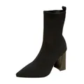Elegant black knit sock boots with pointed toe and chunky high heel for women - 35 / Black