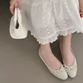 Elegant beige ballet flats with a delicate bow and soft round toe for daily fashion - 38 / Light Green