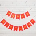 Lettere Happy Birthday in oro su bandierine rosse a coda di rondine per decorazioni - Bandiera a Coda di Rondine / Rosso