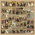 Comprehensive collection of vintage illustrated cat tarot card stickers for creative decoration - Cat Tarot Card Style / 72 Pack