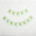 Festone Happy Birthday verde menta con lettere dorate per decorazione della festa - Bandiera a Coda di Rondine / Verde