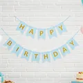 Blue and gold swallowtail Happy Birthday bunting banner for festive party wall decoration. - Swallowtail Banner / Light Blue