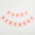 Close-up of pink swallowtail bunting with gold foil 'Happy Birthday' letters - Swallowtail Banner / Deep Pink