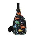 Black kids chest bag featuring vibrant cartoon dinosaur print and adjustable strap - Black