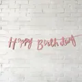 Elegant pink cursive Happy Birthday paper banner garland for party wall decoration - Script Font Banner / Pink