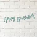 Elegant teal cursive 'Happy Birthday' paper banner for festive party wall decoration - Script Font Banner / Blue