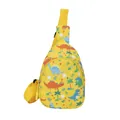 Cute bright yellow toddler chest bag featuring colorful cartoon dinosaur prints all over. - Yellow