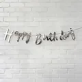 Metallic silver Happy Birthday banner bunting for festive party wall decoration - Script Font Banner / Silver