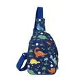Süße Kinder Brusttasche mit bunten Cartoon-Dinosaurier-Prints auf blauem Stoffbezug - Blau
