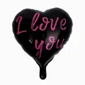 Romantic black heart-shaped foil balloon featuring pink I love you text for party decor - 18-inch Heart ILOVEYOU Black