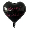 Glossy black heart-shaped foil balloon featuring pink Happy Birthday cursive text. - 18-inch Heart Happy Birthday - Black