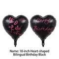 Elegant 18-inch heart-shaped black foil balloon featuring Happy Birthday text print - 18 Inch (Bilingual Happy Birthday) / Black