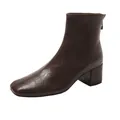 Chic square toe brown leather ankle boots with a chunky mid heel for women style - 35 / Regular Fit / Coffee