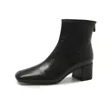 Elegant black leather square toe ankle boots with a comfortable block heel for women - 35 / Black