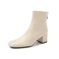 Chic off-white square toe ankle boots featuring a comfortable mid block heel for women - 35 / Off White
