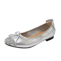 Elegant silver ballet flats for women with bow detail and glittery toe cap design. - 35 / Silver