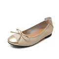 Elegant gold ballet flats for women with bow detail and metallic toe cap. - 35 / Apricot