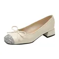 Elegantes zapatos Mary Jane blanco crema con lazo y punta de brillo plateado - 35 / Blanco Roto