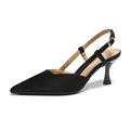 Κομψές μαύρες μυτερές γόβες slingback με χαμηλό τακούνι και ένα ρυθμιζόμενο λουράκι - 34 / Μαύρο
