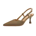 Κομψές χακί μυτερές γόβες slingback με λεπτό τακούνι και λουράκι με αγκράφα - 34 / Χακί