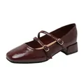 Elegant burgundy patent leather Mary Jane shoes with square toe and low block heel - 35 / Burgundy