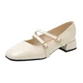 Elegant cream square toe Mary Jane ballet shoes with double buckled straps and low chunky heels - 35 / Off White