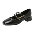 Black patent leather square toe Mary Jane shoes with double straps and low chunky heel - 35 / Black
